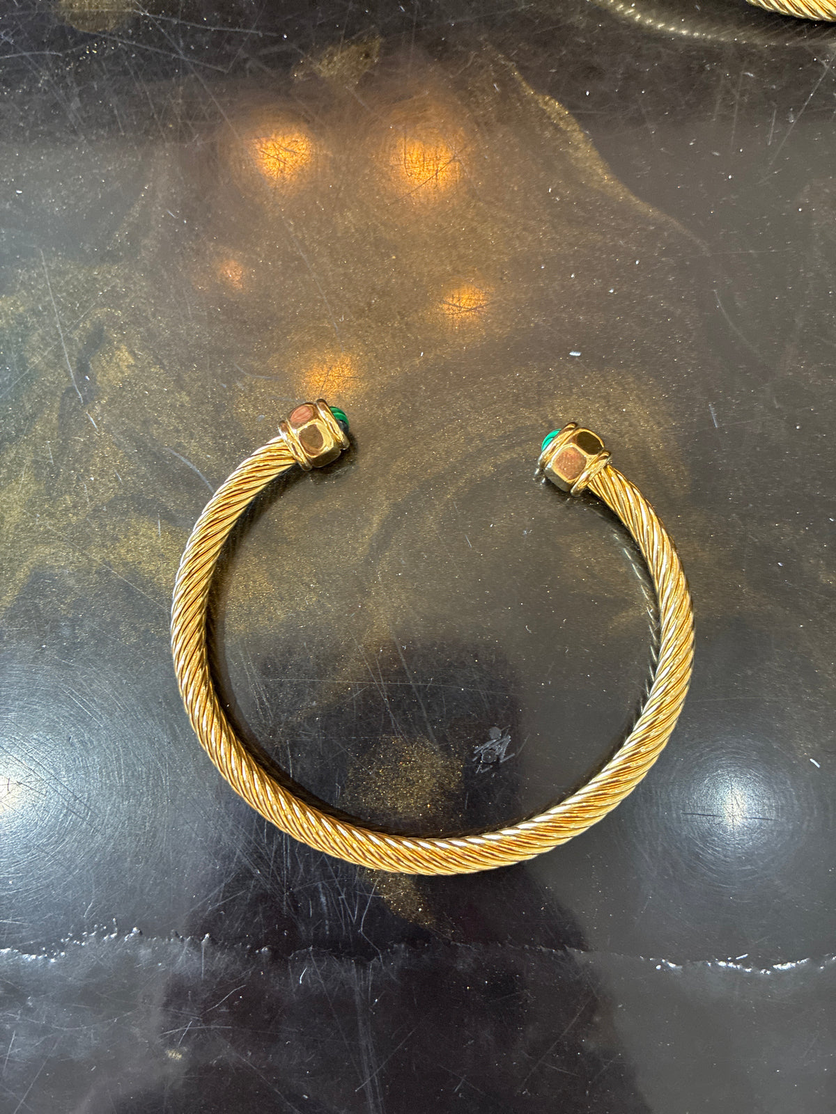Inlaid Stone Gold Spiral Bracelet